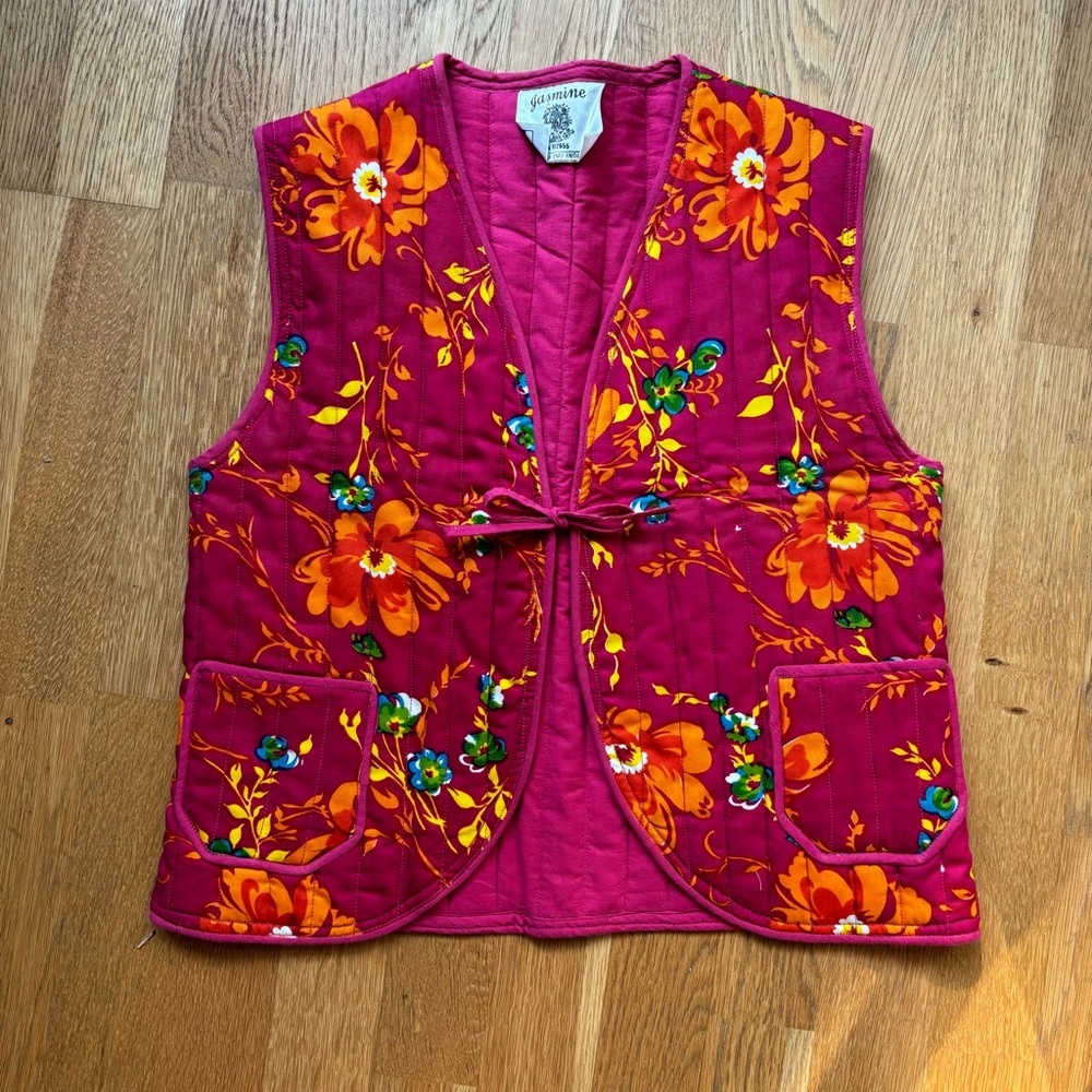 Vintage Quilted Reversible Floral Pink Gillet Vest